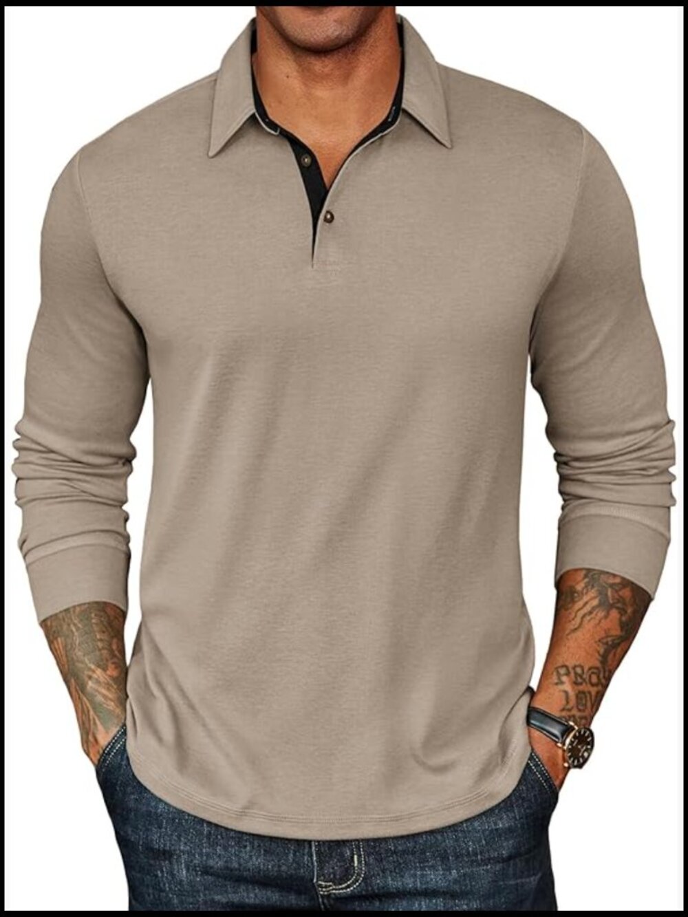 Men's Long Sleeve Polo Shirt Classic Button Collar Casual Tee